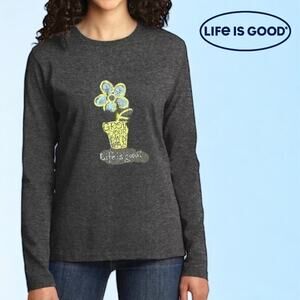 Life‎ is Good Long Sleeve Tee | Womens Floral Design Top | Size L